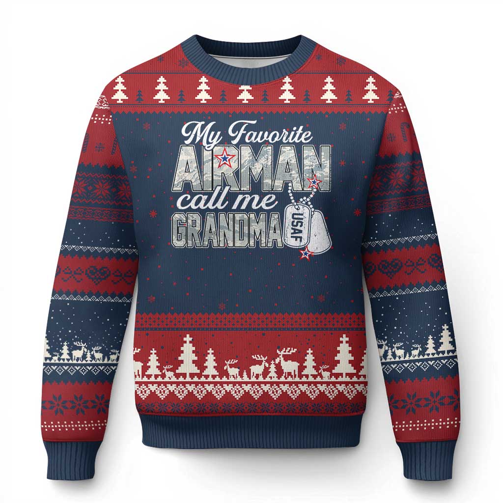 Proud Air Force Family Ugly Christmas Sweater My Favorite Airman Calls Me Grandma - Wonder Print Shop