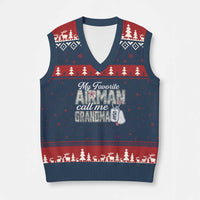Proud Air Force Family V-Neck Knit Sweater Vest My Favorite Airman Calls Me Grandma - Wonder Print Shop