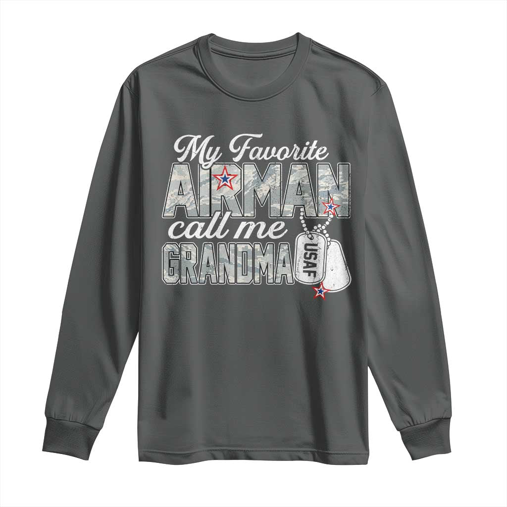 Proud Air Force Family Long Sleeve Shirt My Favorite Airman Calls Me Grandma - Wonder Print Shop