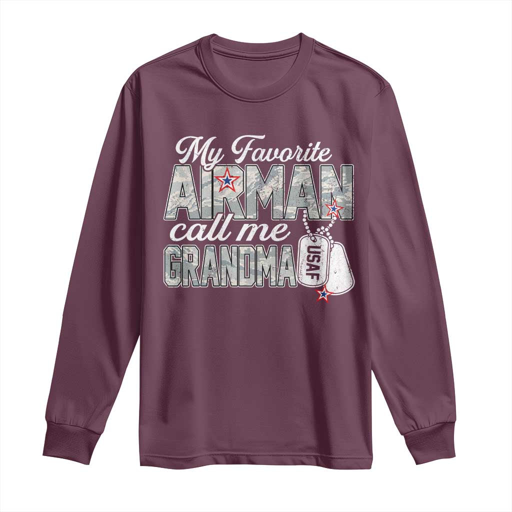 Proud Air Force Family Long Sleeve Shirt My Favorite Airman Calls Me Grandma - Wonder Print Shop