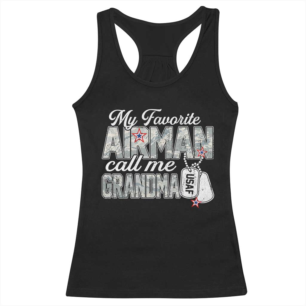 Proud Air Force Family Racerback Tank Top My Favorite Airman Calls Me Grandma - Wonder Print Shop