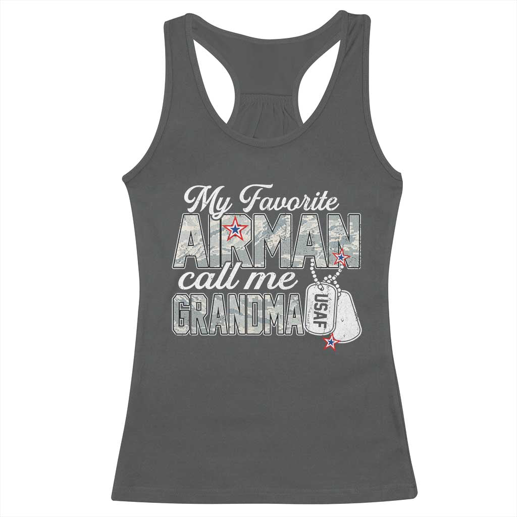 Proud Air Force Family Racerback Tank Top My Favorite Airman Calls Me Grandma - Wonder Print Shop