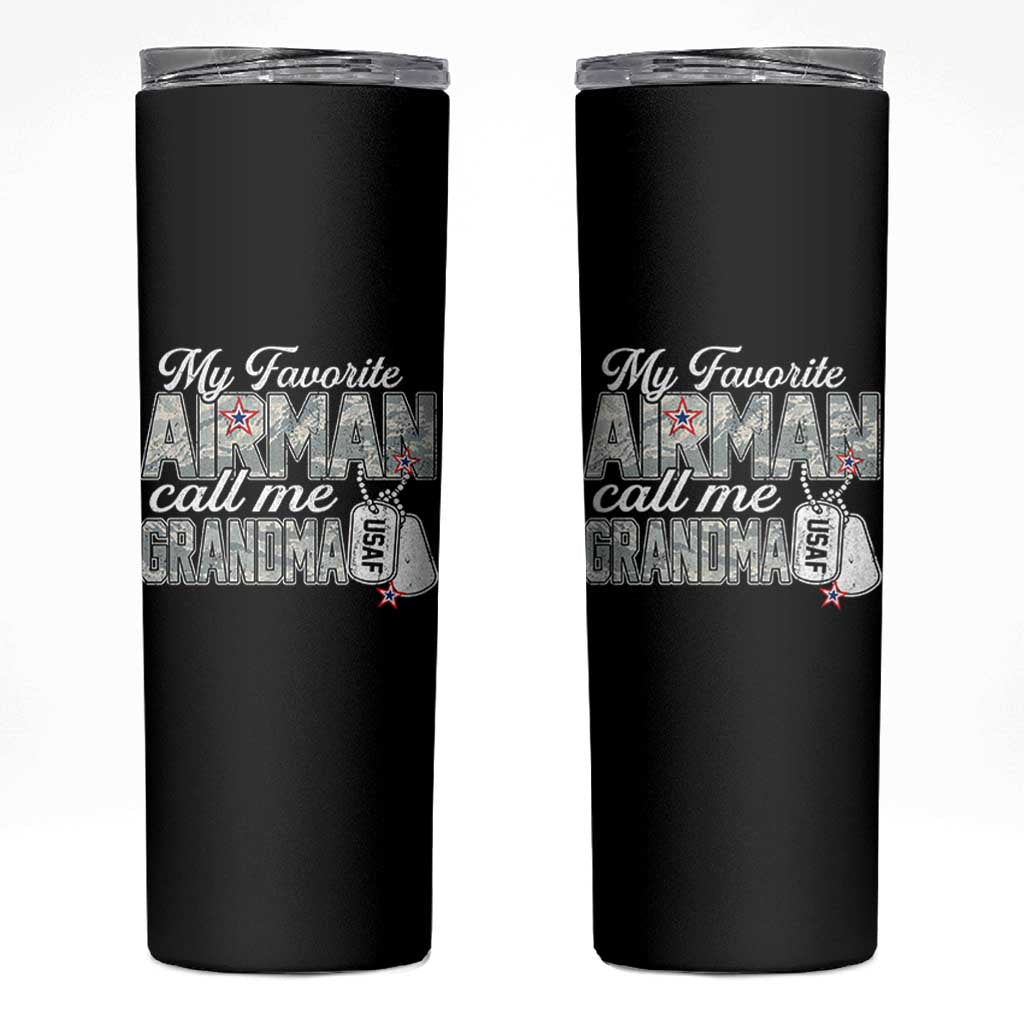 Proud Air Force Family Skinny Tumbler My Favorite Airman Calls Me Grandma - Wonder Print Shop