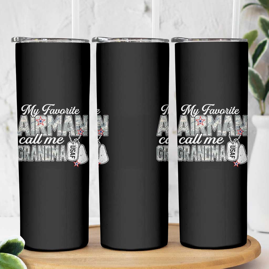 Proud Air Force Family Skinny Tumbler My Favorite Airman Calls Me Grandma - Wonder Print Shop