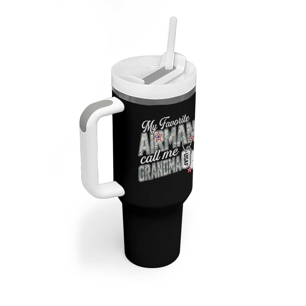Proud Air Force Family Tumbler With Handle My Favorite Airman Calls Me Grandma - Wonder Print Shop