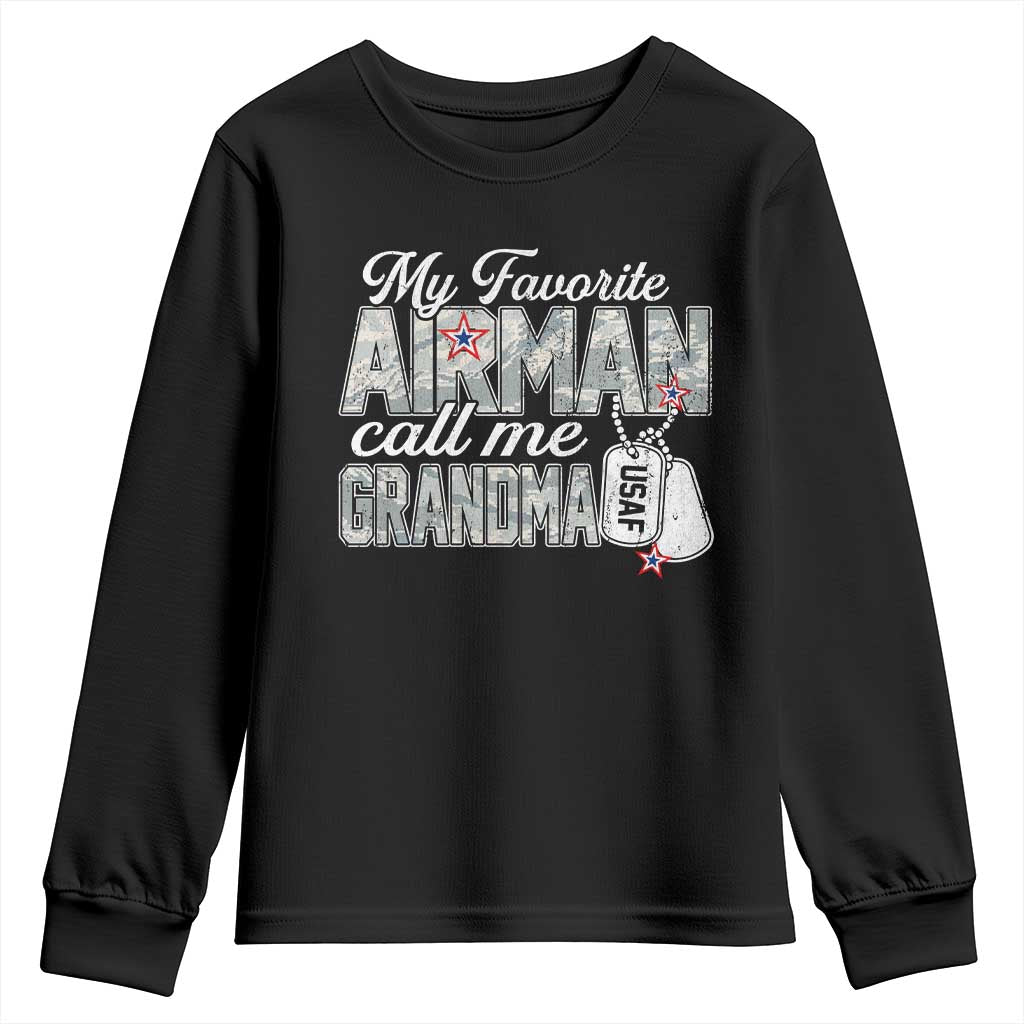Proud Air Force Family Youth Sweatshirt My Favorite Airman Calls Me Grandma - Wonder Print Shop