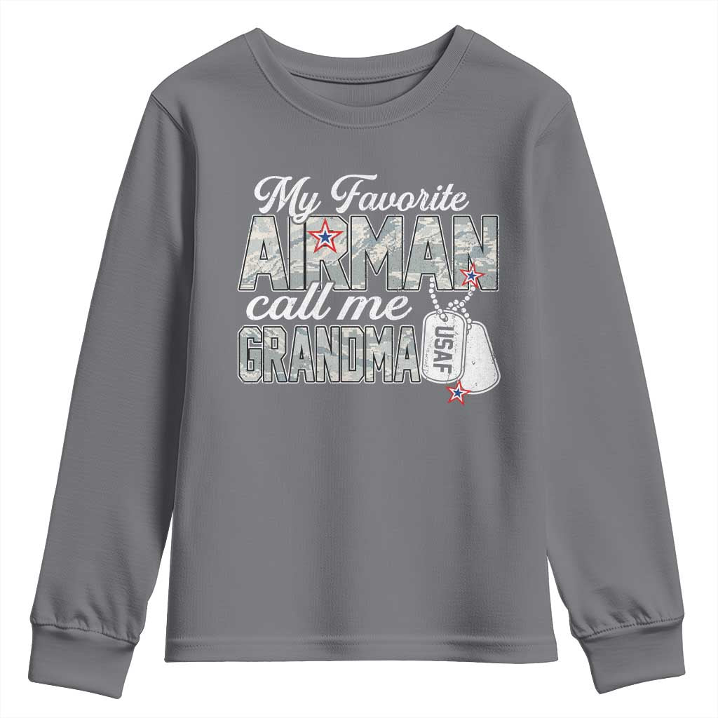 Proud Air Force Family Youth Sweatshirt My Favorite Airman Calls Me Grandma - Wonder Print Shop
