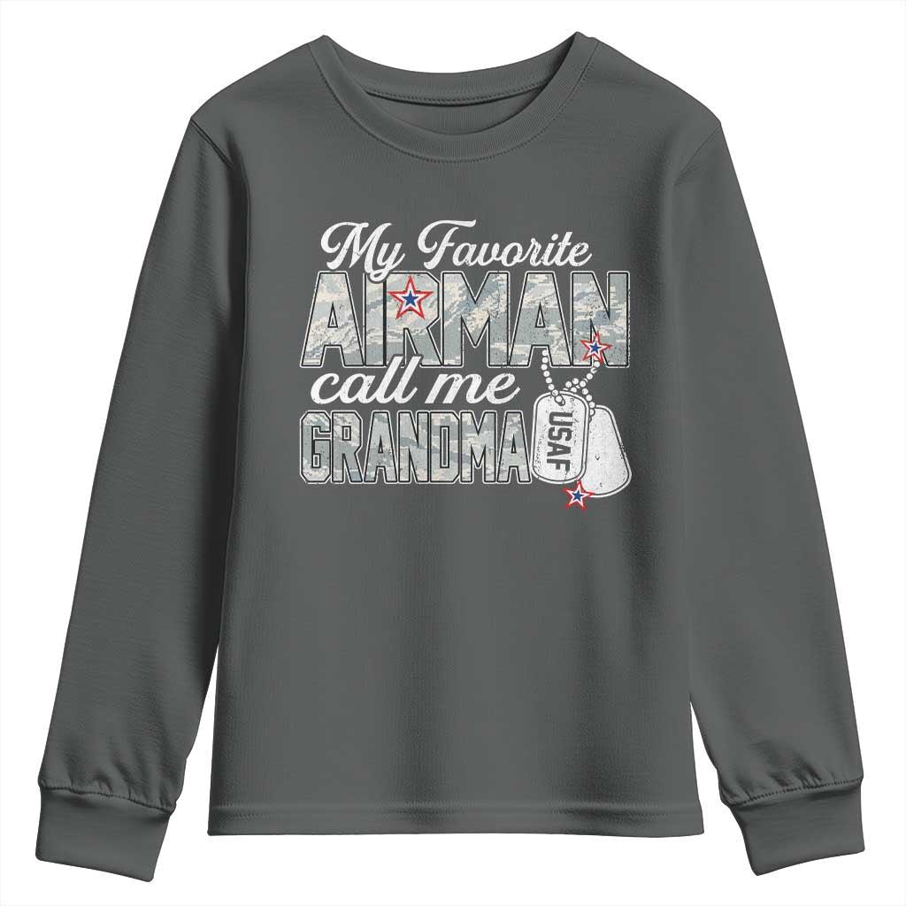 Proud Air Force Family Youth Sweatshirt My Favorite Airman Calls Me Grandma - Wonder Print Shop