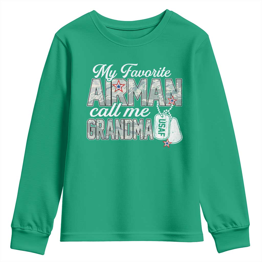 Proud Air Force Family Youth Sweatshirt My Favorite Airman Calls Me Grandma - Wonder Print Shop