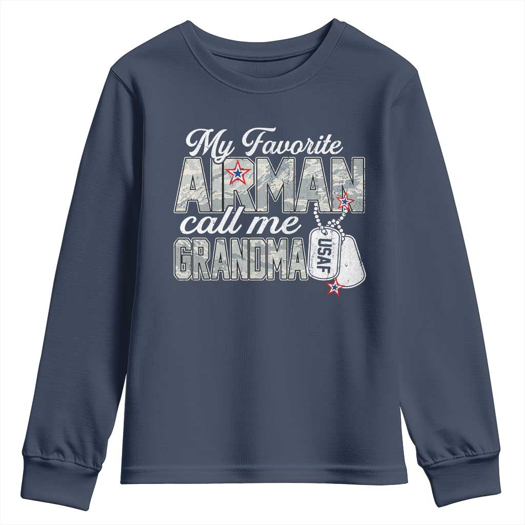 Proud Air Force Family Youth Sweatshirt My Favorite Airman Calls Me Grandma - Wonder Print Shop