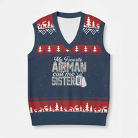 Proud Air Force Family V-Neck Knit Sweater Vest My Favorite Airman Calls Me Sister - Wonder Print Shop