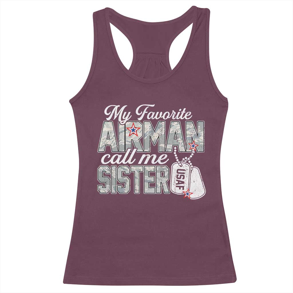 Proud Air Force Family Racerback Tank Top My Favorite Airman Calls Me Sister - Wonder Print Shop