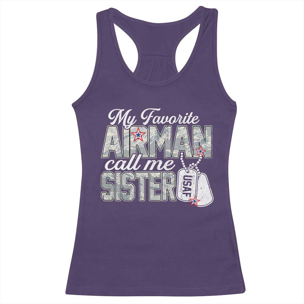 Proud Air Force Family Racerback Tank Top My Favorite Airman Calls Me Sister - Wonder Print Shop