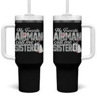 Proud Air Force Family Tumbler With Handle My Favorite Airman Calls Me Sister - Wonder Print Shop