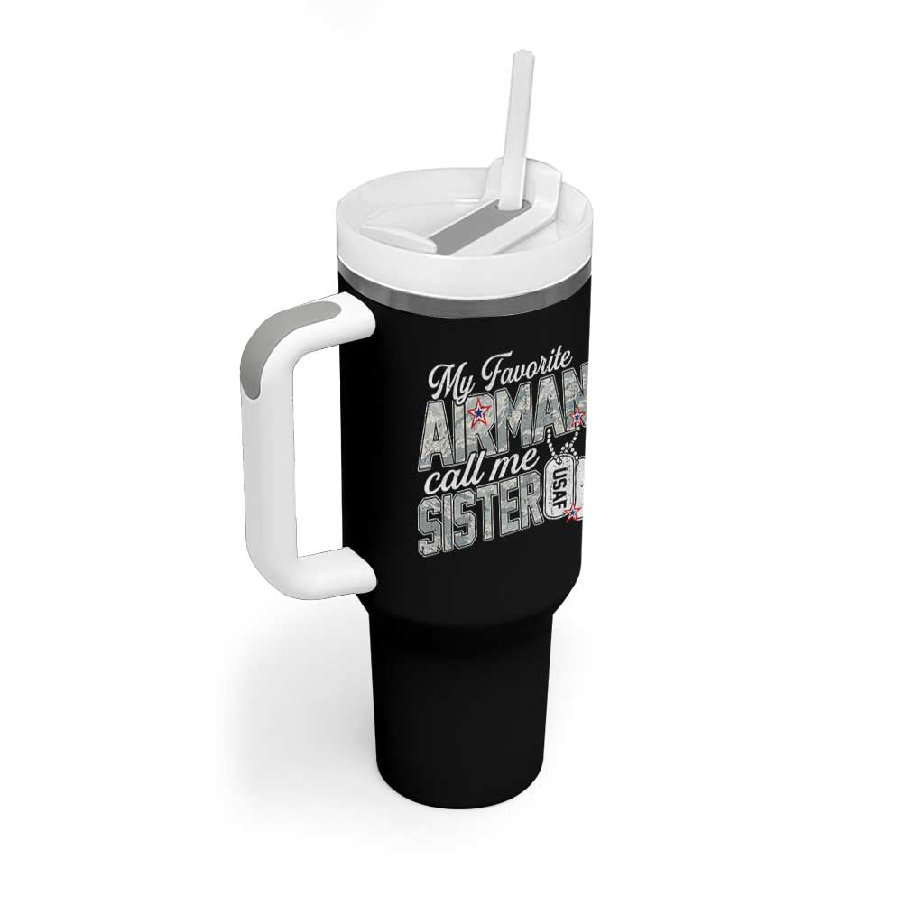 Proud Air Force Family Tumbler With Handle My Favorite Airman Calls Me Sister - Wonder Print Shop