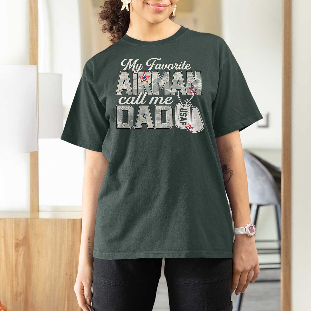 Proud Air Force Family T Shirt For Women My Favorite Airman Calls Me Dad - Wonder Print Shop
