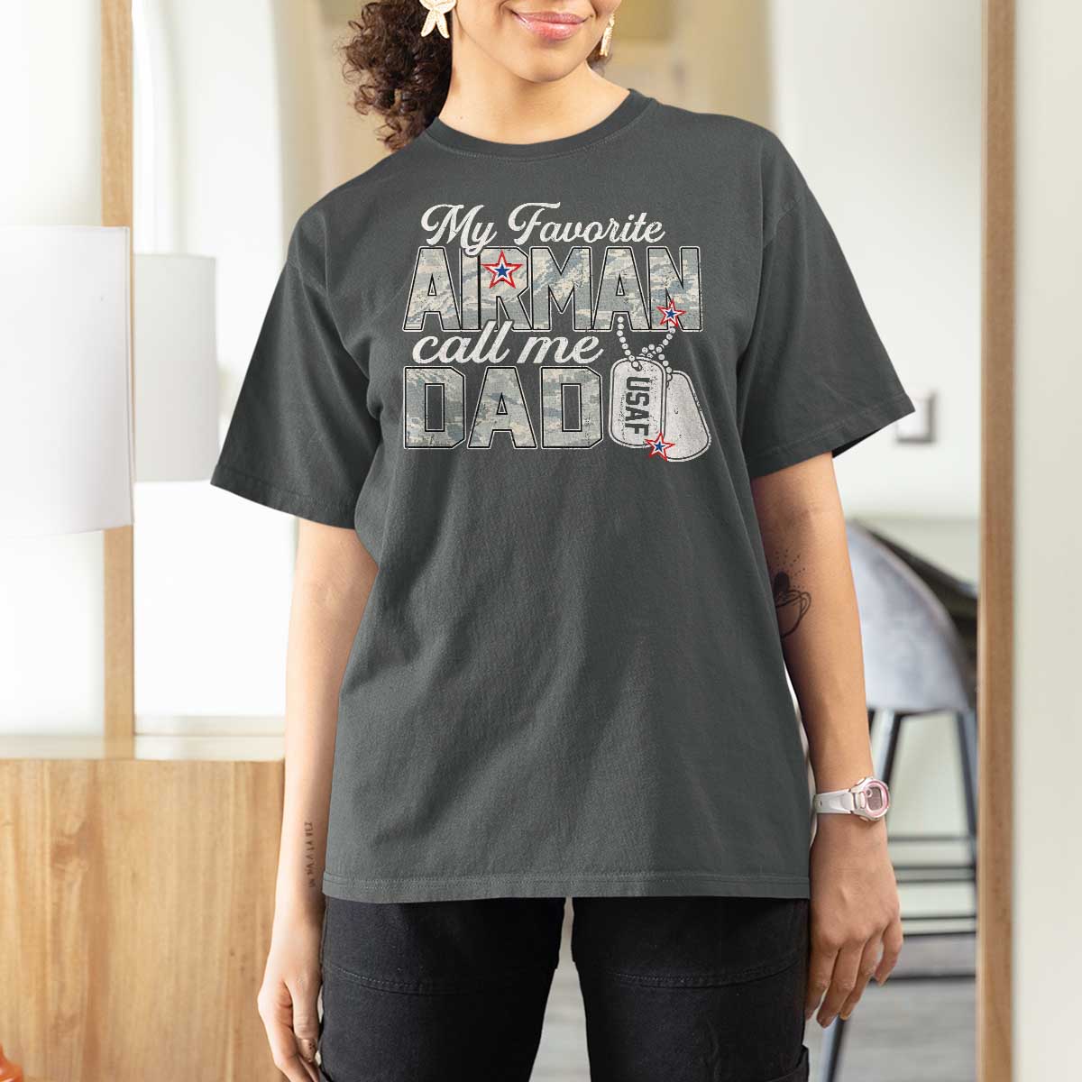 Proud Air Force Family T Shirt For Women My Favorite Airman Calls Me Dad - Wonder Print Shop