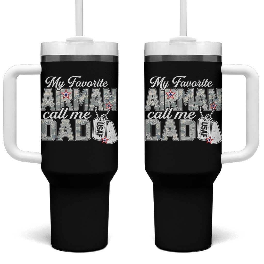 Proud Air Force Family Tumbler With Handle My Favorite Airman Calls Me Dad - Wonder Print Shop