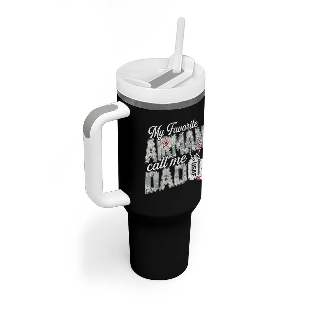 Proud Air Force Family Tumbler With Handle My Favorite Airman Calls Me Dad - Wonder Print Shop