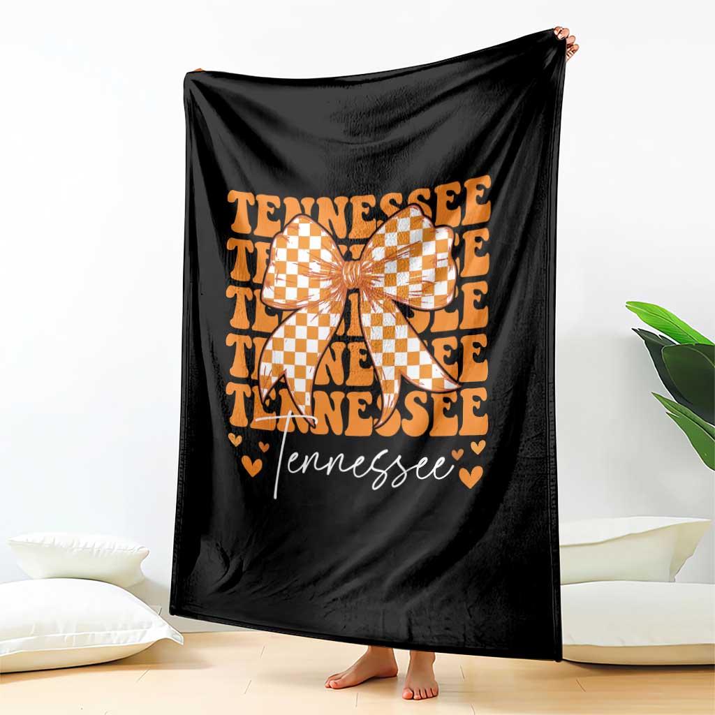 Vintage Tennessee Coquette Bow Throw Blanket Retro TN Orange Checkered Print US State