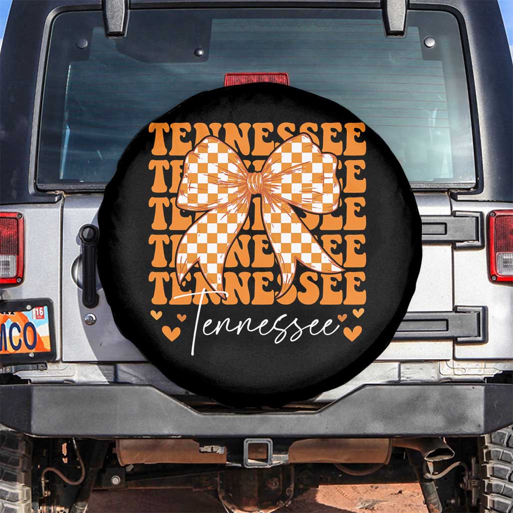Vintage Tennessee Coquette Bow Spare Tire Cover Retro TN Orange Checkered Print US State