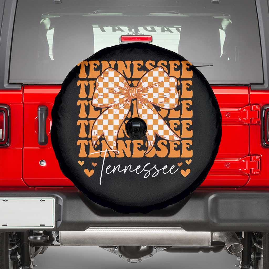 Vintage Tennessee Coquette Bow Spare Tire Cover Retro TN Orange Checkered Print US State