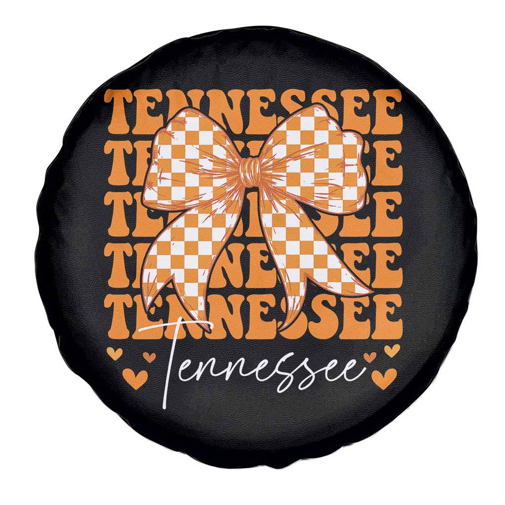 Vintage Tennessee Coquette Bow Spare Tire Cover Retro TN Orange Checkered Print US State