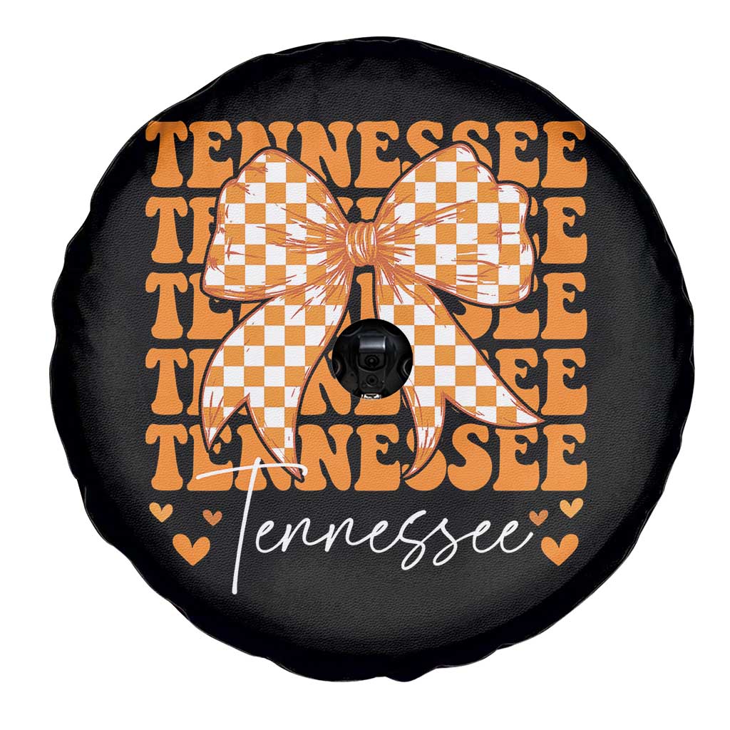 Vintage Tennessee Coquette Bow Spare Tire Cover Retro TN Orange Checkered Print US State