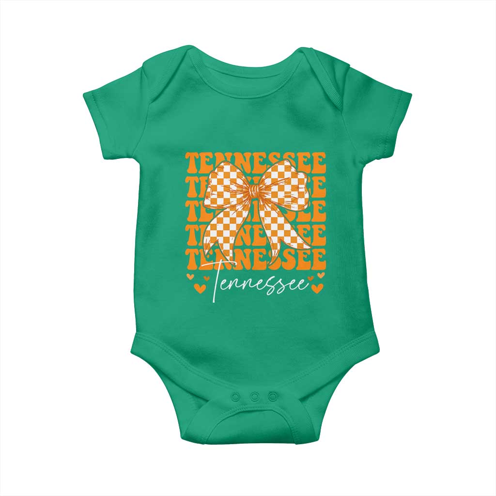 Vintage Tennessee Coquette Bow Baby Onesie Retro TN Orange Checkered Print US State