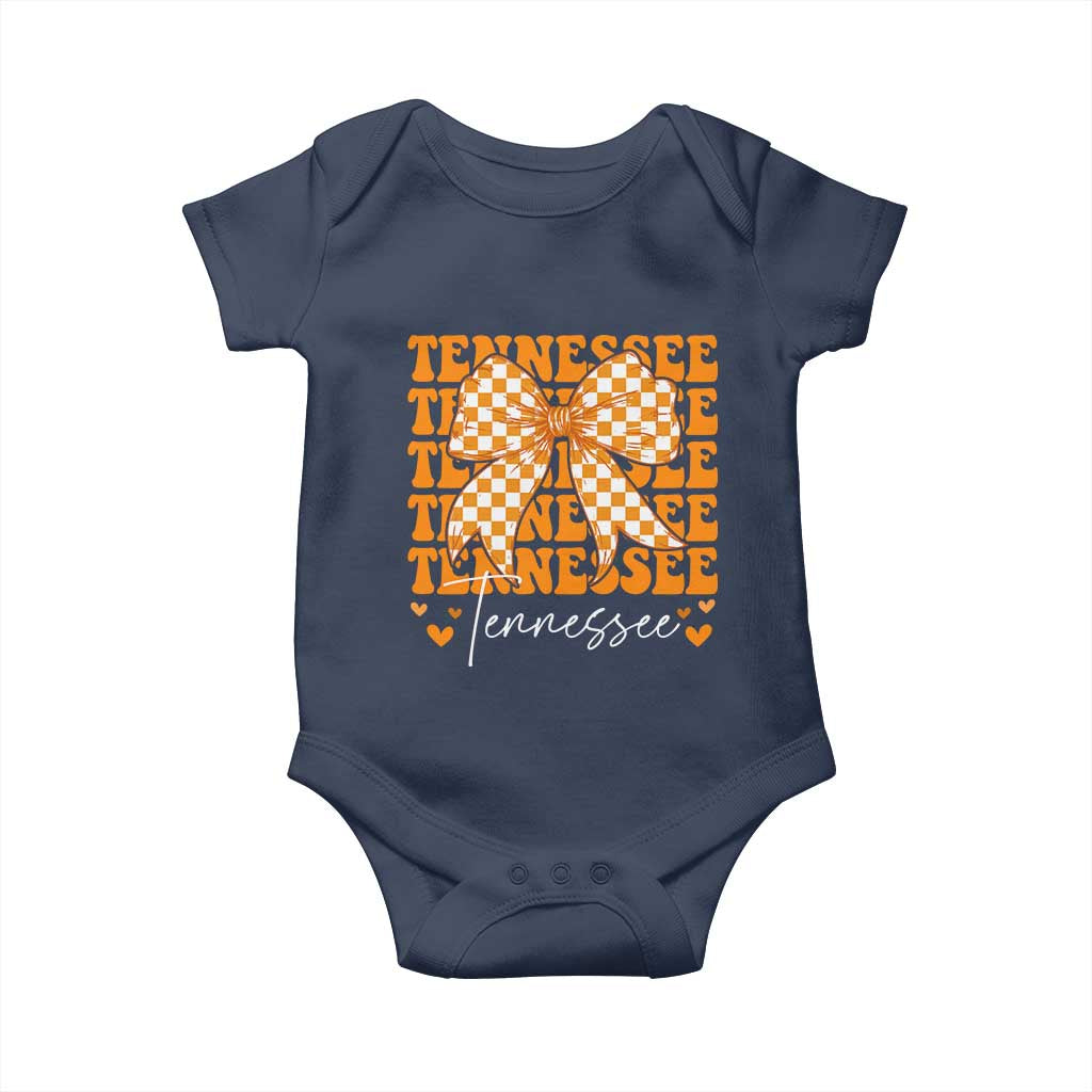 Vintage Tennessee Coquette Bow Baby Onesie Retro TN Orange Checkered Print US State