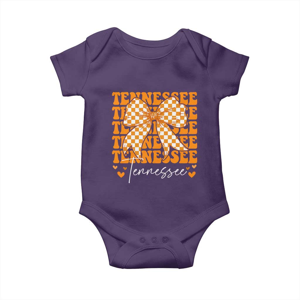 Vintage Tennessee Coquette Bow Baby Onesie Retro TN Orange Checkered Print US State