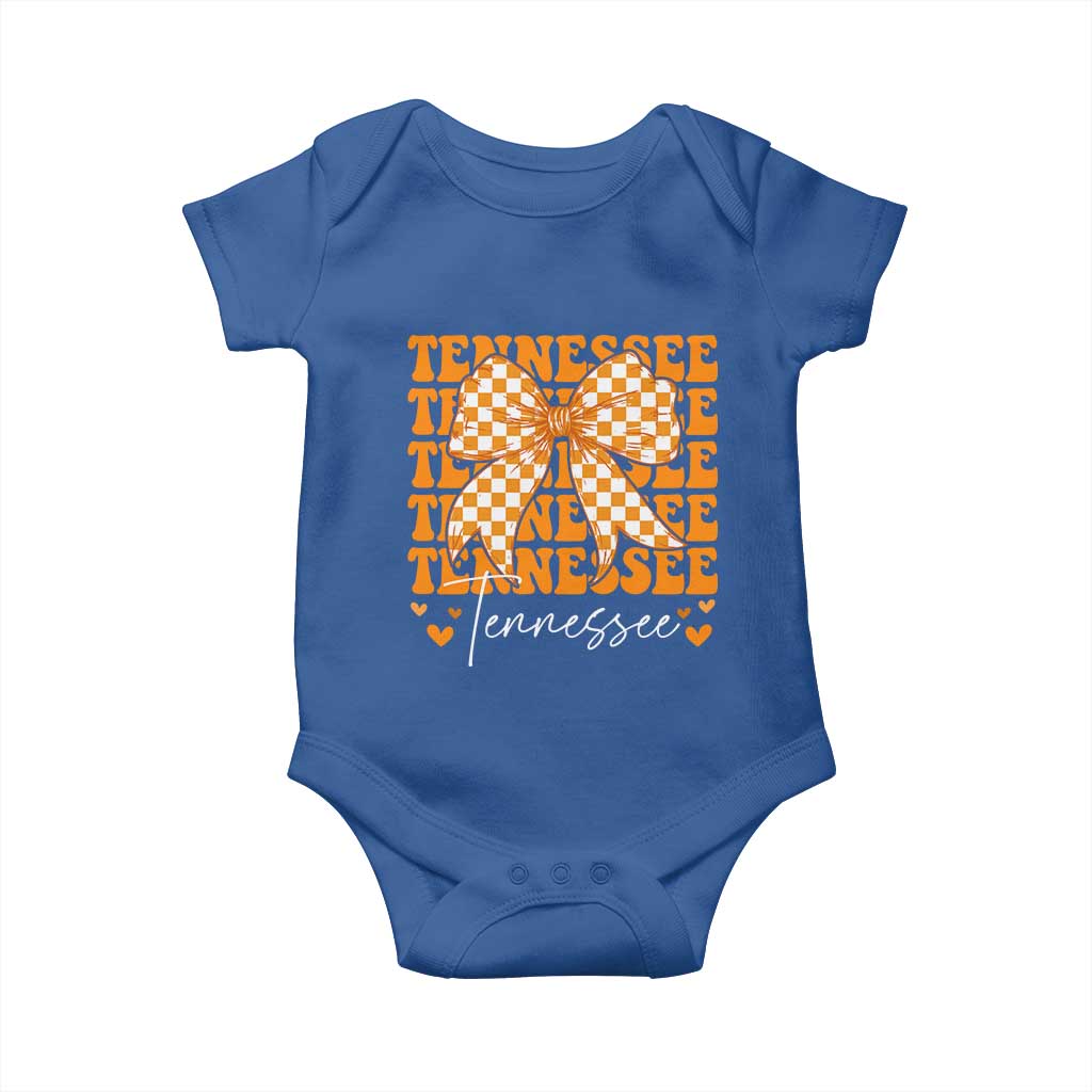 Vintage Tennessee Coquette Bow Baby Onesie Retro TN Orange Checkered Print US State