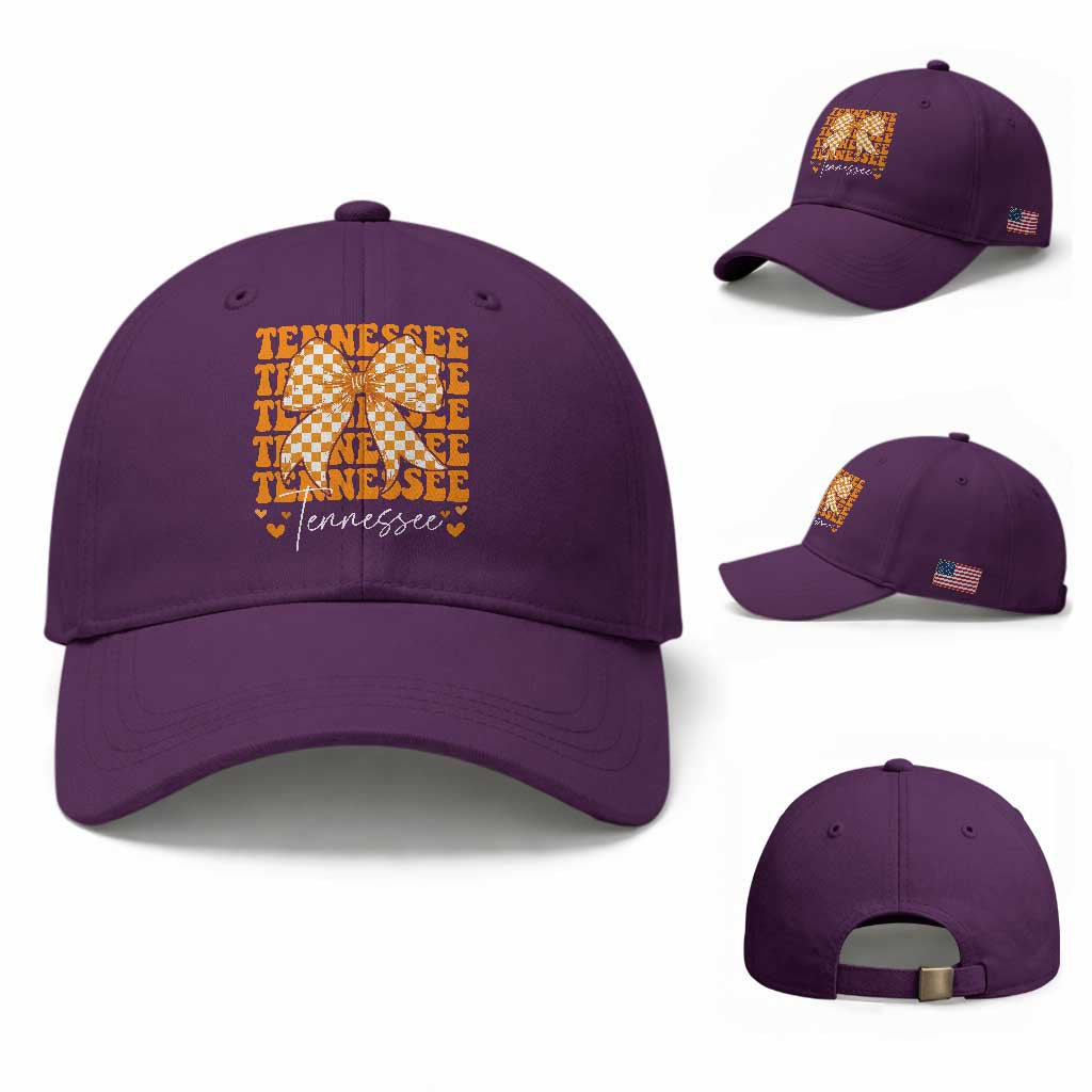Vintage Tennessee Coquette Bow Baseball Cap Retro TN Orange Checkered Print US State
