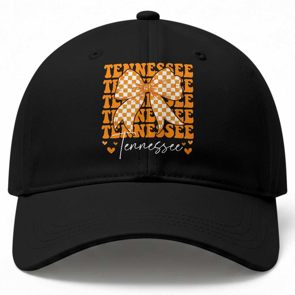 Vintage Tennessee Coquette Bow Baseball Cap Retro TN Orange Checkered Print US State
