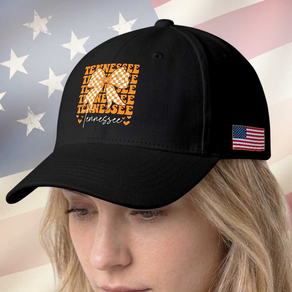 Vintage Tennessee Coquette Bow Baseball Cap Retro TN Orange Checkered Print US State