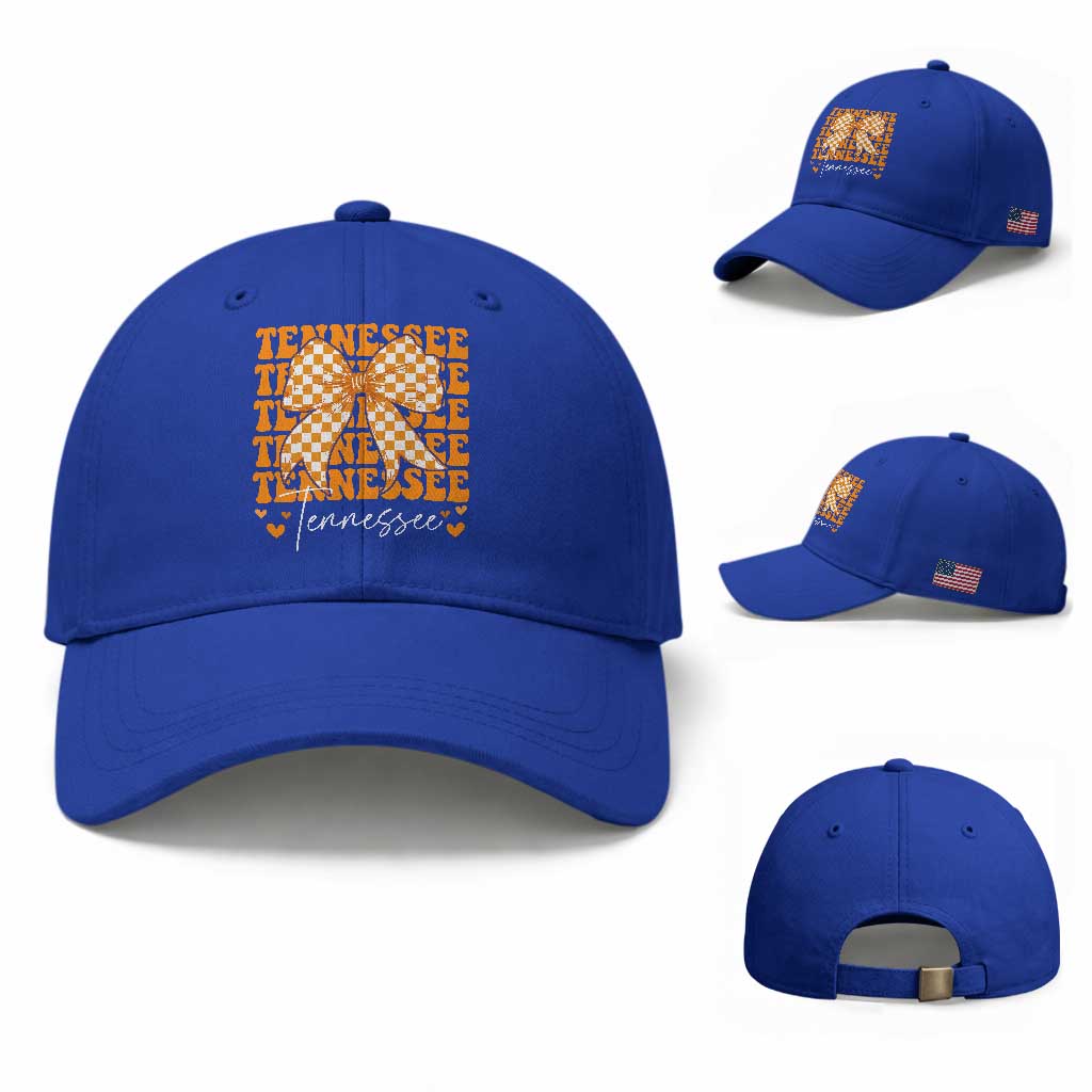 Vintage Tennessee Coquette Bow Baseball Cap Retro TN Orange Checkered Print US State