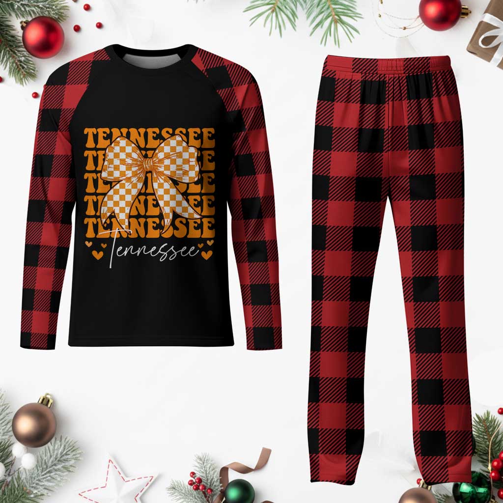 Vintage Tennessee Coquette Bow Plaid Pajama Set Retro TN Orange Checkered Print US State
