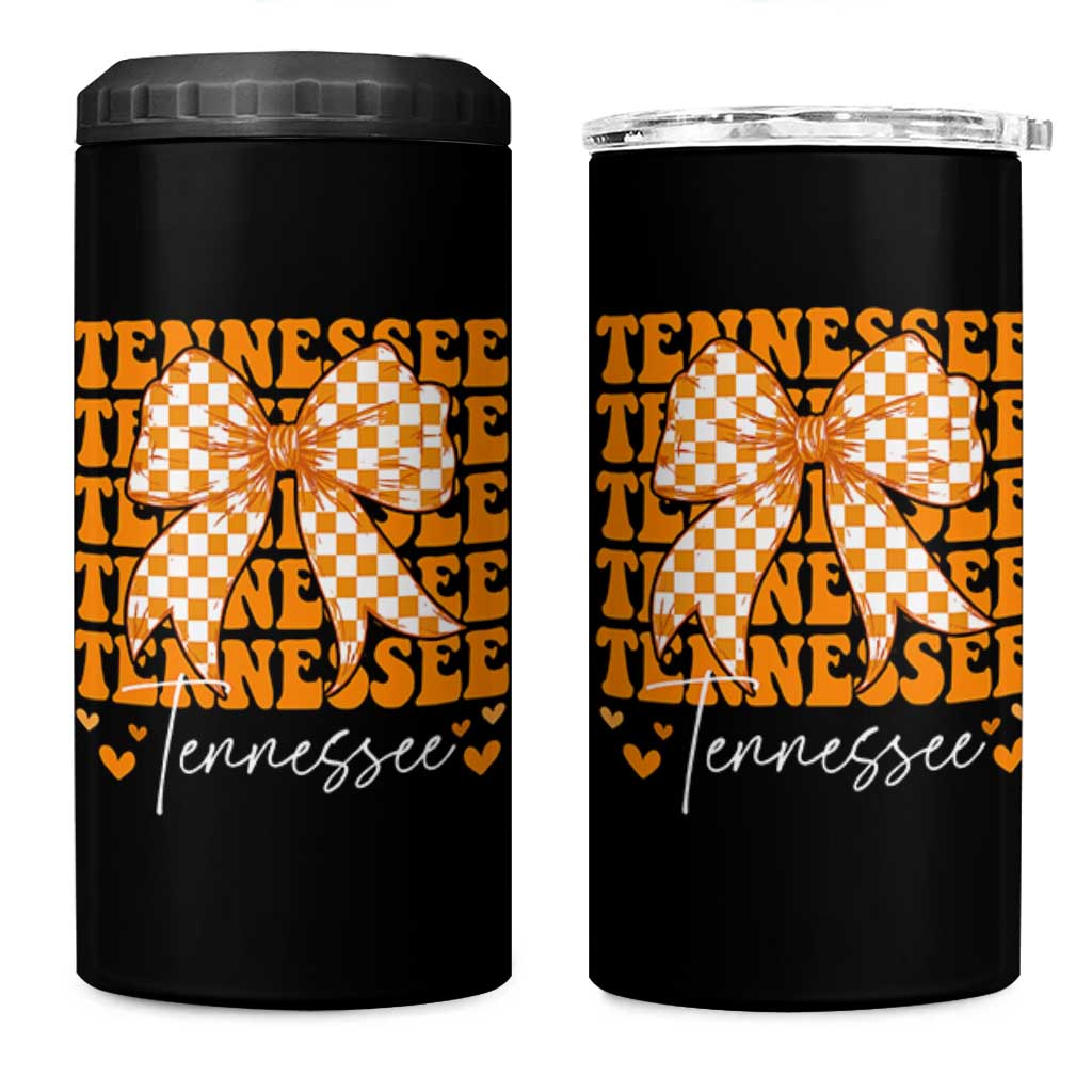 Vintage Tennessee Coquette Bow 4 in 1 Can Cooler Tumbler Retro TN Orange Checkered Print US State