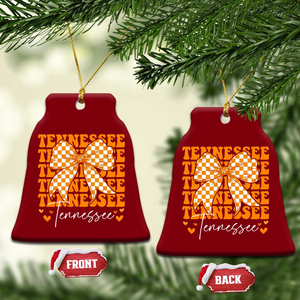 Vintage Tennessee Coquette Bow Ceramic Ornament Retro TN Orange Checkered Print US State