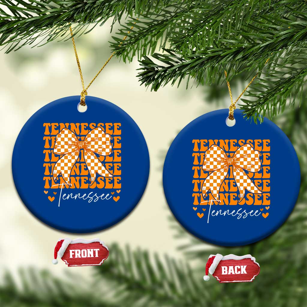 Vintage Tennessee Coquette Bow Ceramic Ornament Retro TN Orange Checkered Print US State