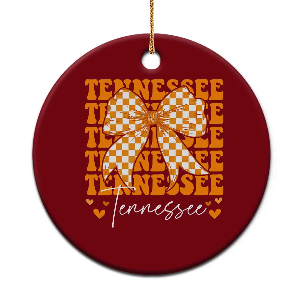 Vintage Tennessee Coquette Bow Ceramic Ornament Retro TN Orange Checkered Print US State