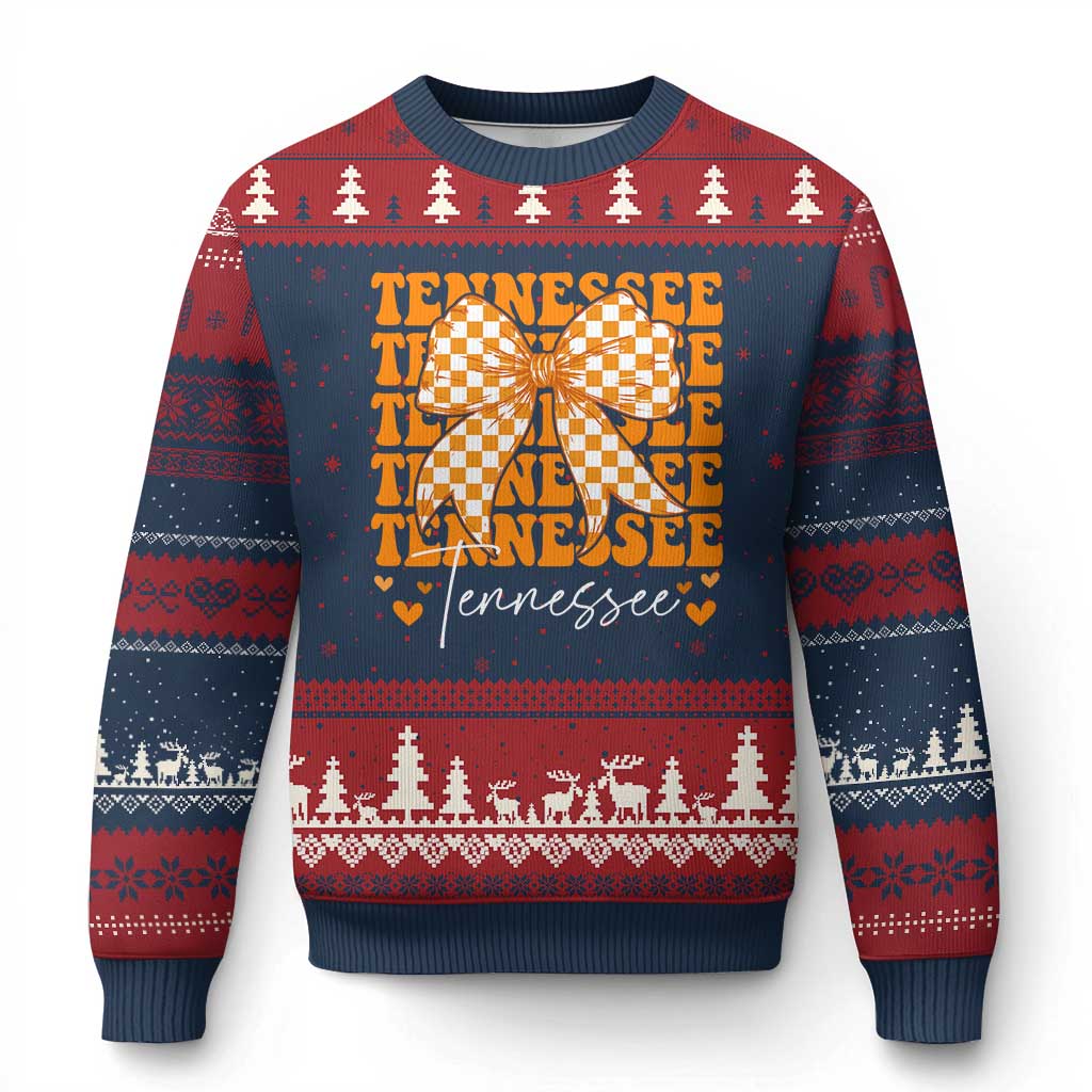 Vintage Tennessee Coquette Bow Ugly Christmas Sweater Retro TN Orange Checkered Print US State