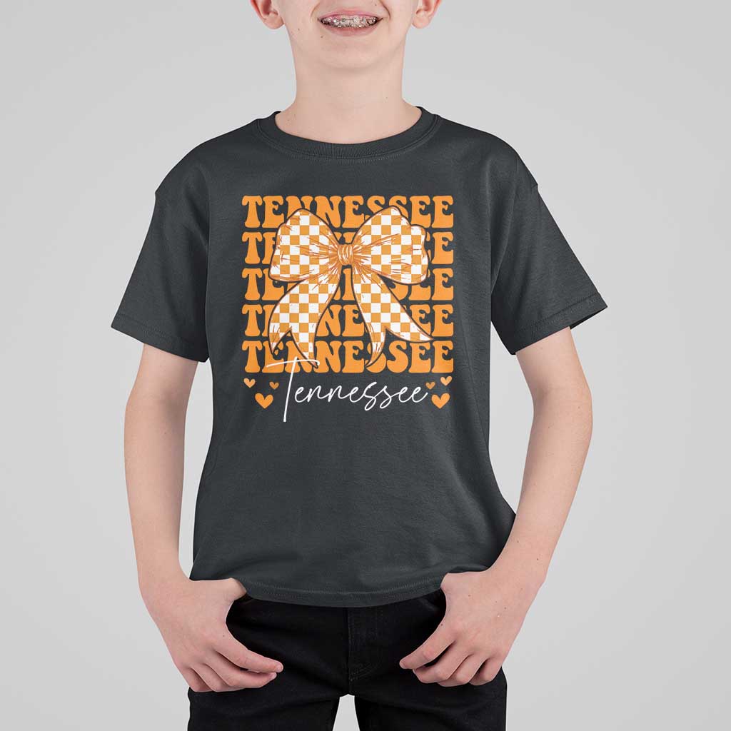 Vintage Tennessee Coquette Bow T Shirt For Kid Retro TN Orange Checkered Print US State