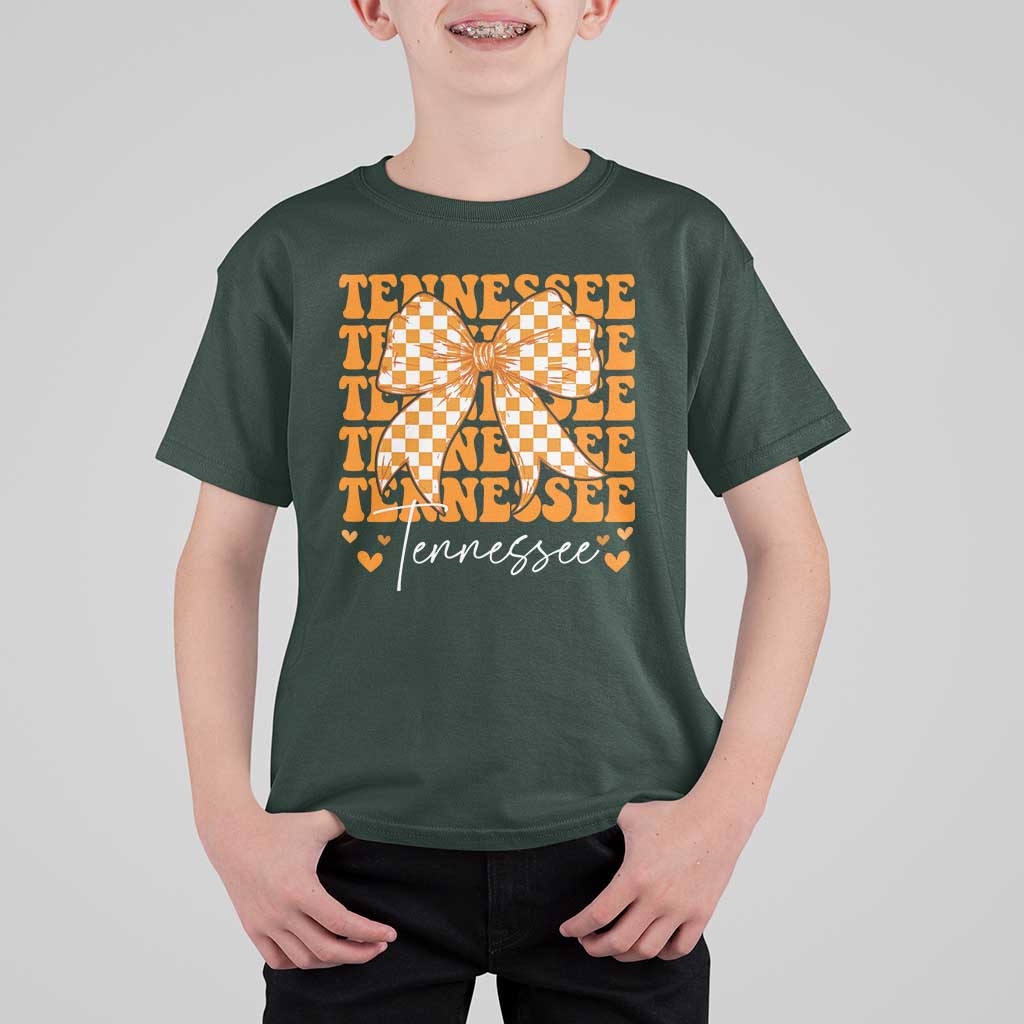 Vintage Tennessee Coquette Bow T Shirt For Kid Retro TN Orange Checkered Print US State