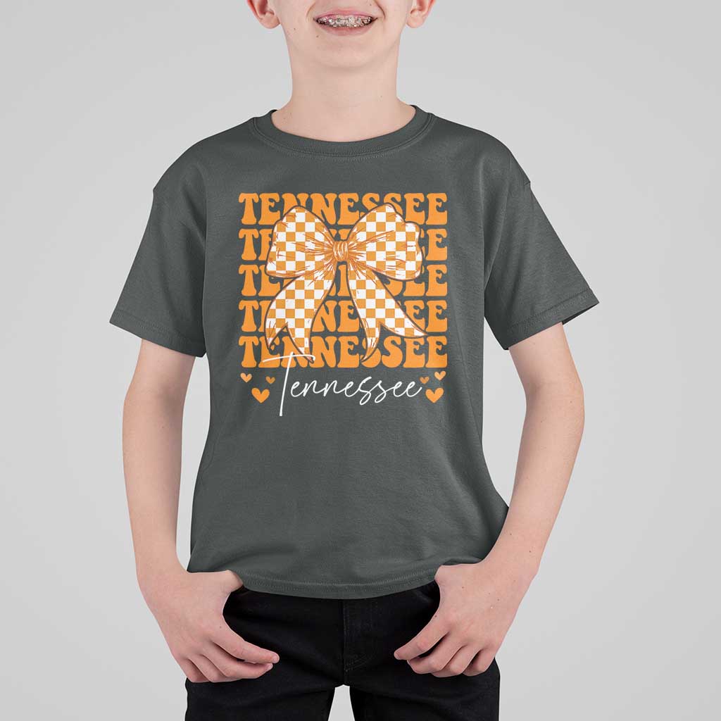 Vintage Tennessee Coquette Bow T Shirt For Kid Retro TN Orange Checkered Print US State