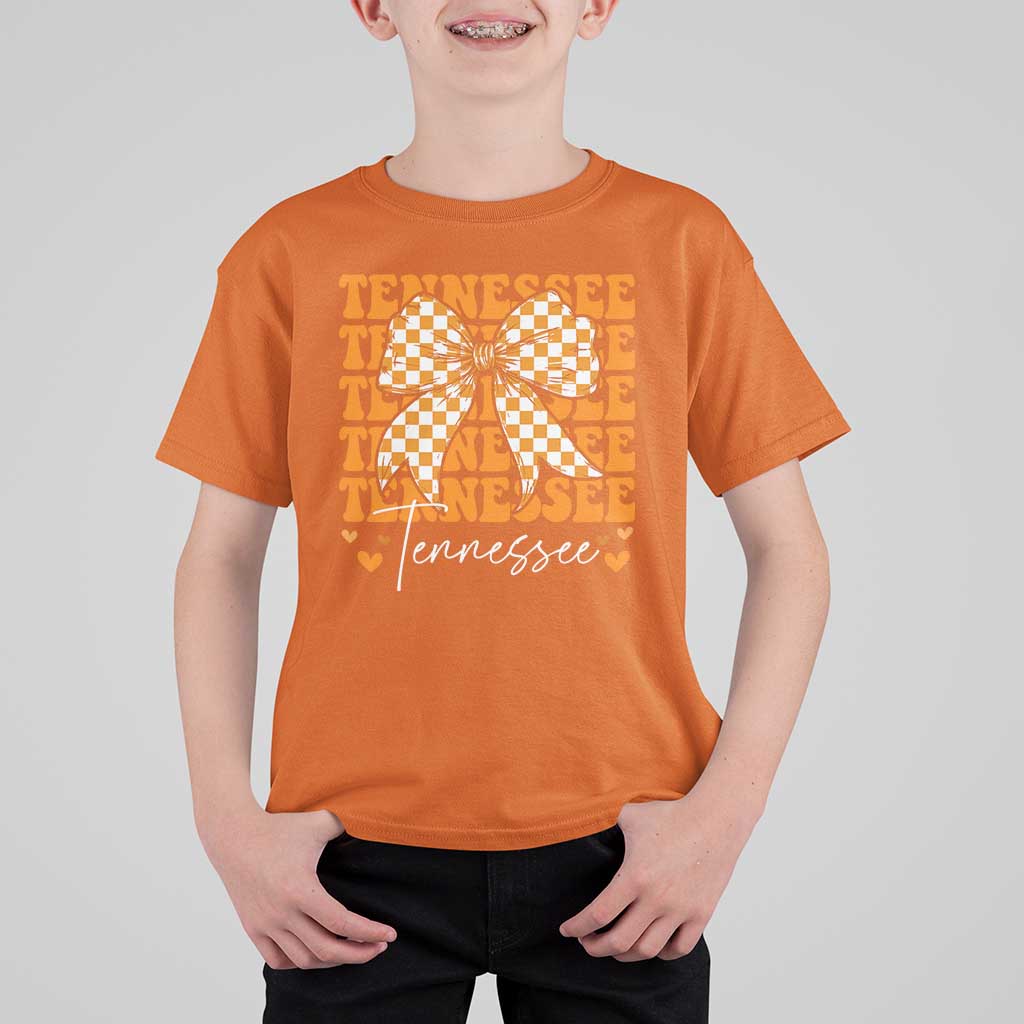 Vintage Tennessee Coquette Bow T Shirt For Kid Retro TN Orange Checkered Print US State