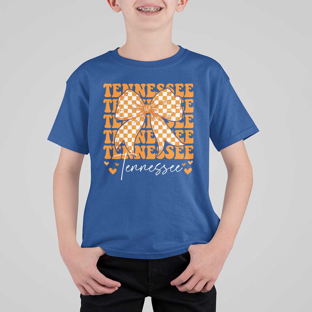 Vintage Tennessee Coquette Bow T Shirt For Kid Retro TN Orange Checkered Print US State
