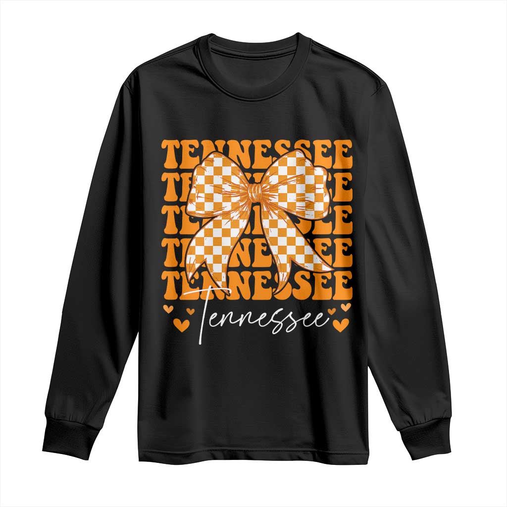 Vintage Tennessee Coquette Bow Long Sleeve Shirt Retro TN Orange Checkered Print US State