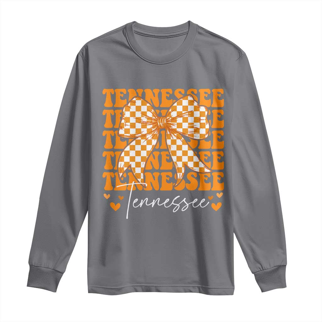 Vintage Tennessee Coquette Bow Long Sleeve Shirt Retro TN Orange Checkered Print US State