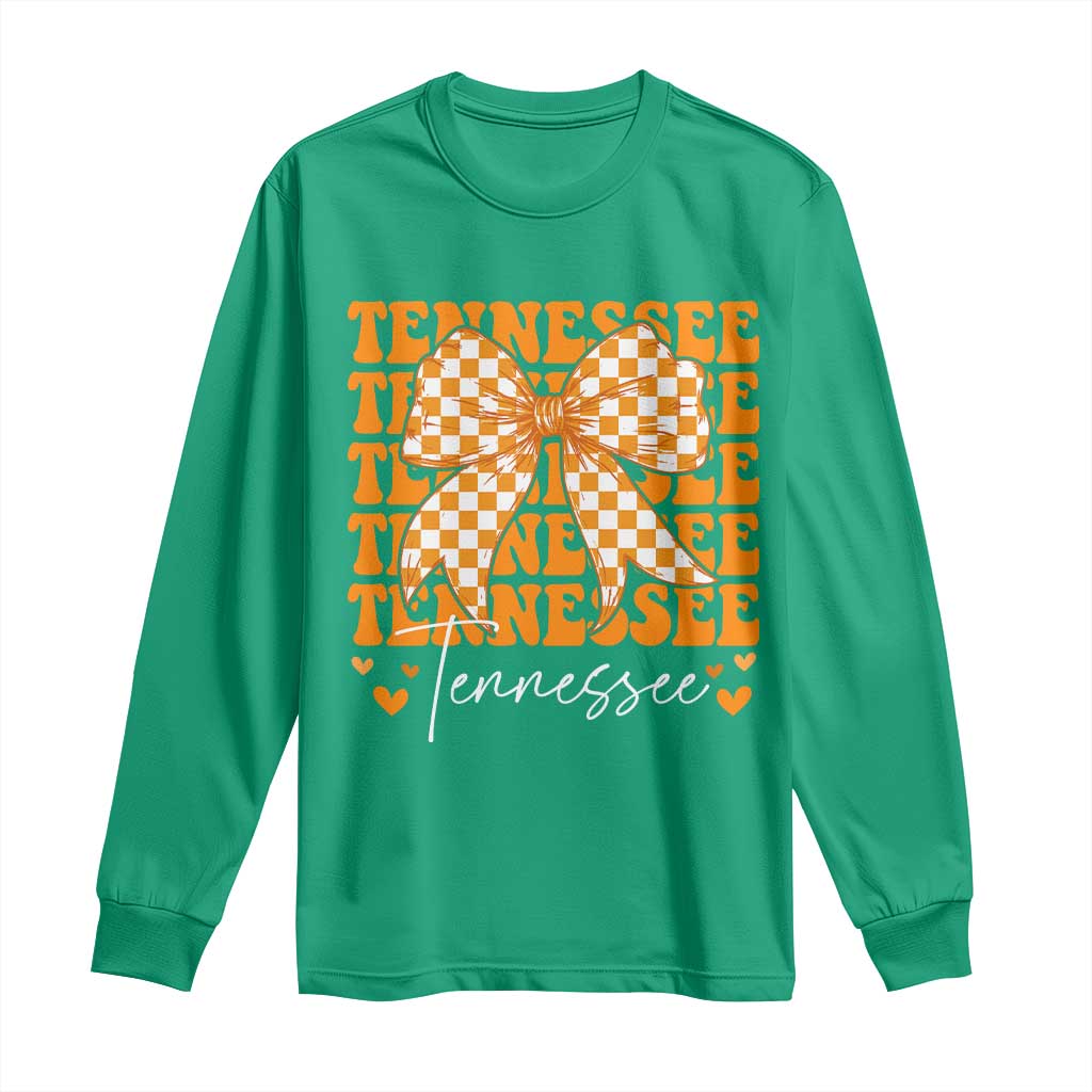 Vintage Tennessee Coquette Bow Long Sleeve Shirt Retro TN Orange Checkered Print US State